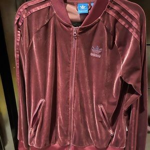 Brown velour adidas track suit